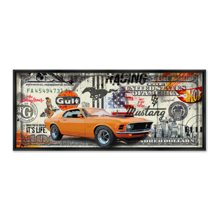 Cadre en bois avec impression en PVC vernis "Dollar Mustang" - Noir - 18,5 x 45 cm - Collection Rubix