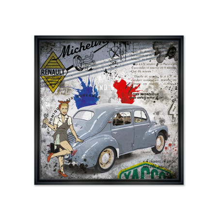 Cadre en bois avec impression en PVC vernis "4CV mécanique" - Noir - 40 x 40 cm - Collection Rubix