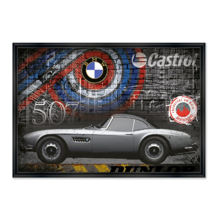 Cadre en bois avec impression en PVC vernis "BMW 507 black" - Noir - 40 x 60 cm - Collection Rubix