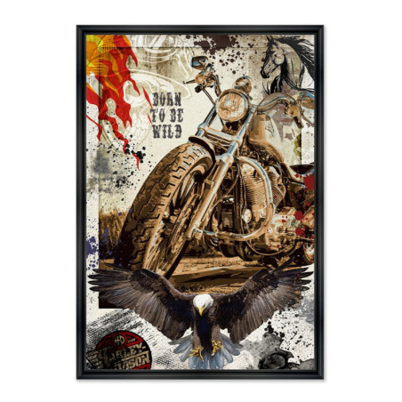 Cadre en bois avec impression en PVC vernis "Born To Be Wild" - Noir - 40 x 60 cm - Collection Rubix