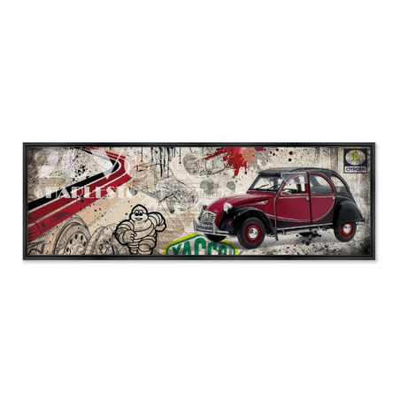 Cadre en bois avec impression en PVC vernis "2CV Charleston Paper" - Noir - 30 x 90 cm - Collection Rubix