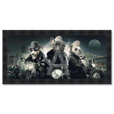 Cadre en bois avec impression en PVC vernis "Chiens Motards" - Noir - 63 x 140 cm - Collection Binet