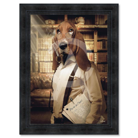 Cadre en bois avec impression en PVC vernis "Chien Basset" - Noir - 50 x 70 cm - Collection Binet