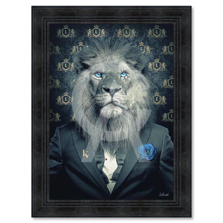 Cadre en bois avec impression en PVC vernis "Lion Fashion" - Noir - 50 x 70 cm - Collection Binet