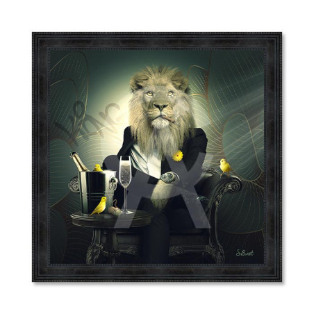 Cadre en bois avec impression en PVC vernis "Lion Chesterfield" - Noir - 40 x 40 cm - Collection Binet