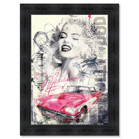 Cadre en bois avec impression en PVC vernis "Marilyn Car" - Noir - 50 x 70 cm - Collection Binet