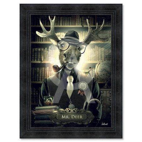 Cadre en bois avec impression en PVC vernis "Mr Deer" - Noir - 80 x 120 cm - Collection Binet