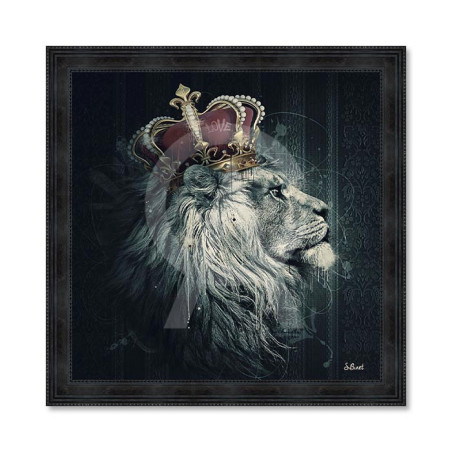 Cadre en bois avec impression en PVC vernis "Lion Couronne" - Noir - 60 x 60 cm - Collection Binet