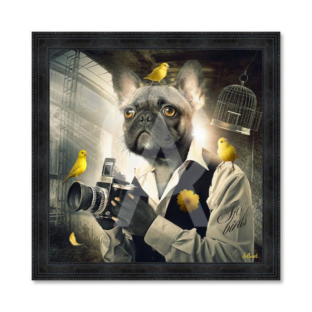 Cadre en bois avec impression en PVC vernis "Chien Photo" - Noir - 60 x 60 cm - Collection Binet