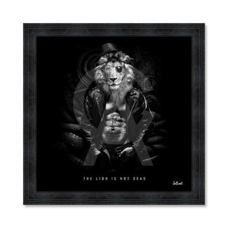 Cadre en bois avec impression en PVC vernis "Lion is not dead" - Noir - 60 x 60 cm -Collection Binnet