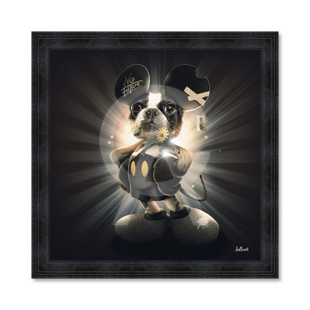 Cadre en bois avec impression en PVC vernis "Mickey Chien" - Noir - 80 x 80 cm -Collection Binnet