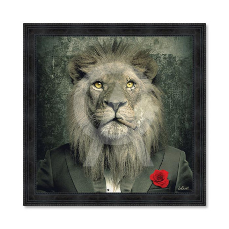 Cadre en bois avec impression en PVC vernis "Lion Mafia" - Noir - 60 x 60 cm -Collection Binnet