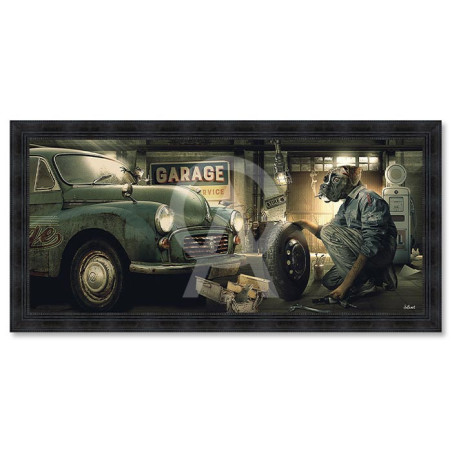 Cadre en bois avec impression en PVC vernis "Garage Vintage" - Noir - 40 x 90 cm - Collection Binet