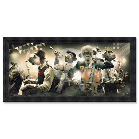 Cadre en bois avec impression en PVC vernis "Pano Groupe de Jazz" - Noir - 40 x 90 - Collection Binet