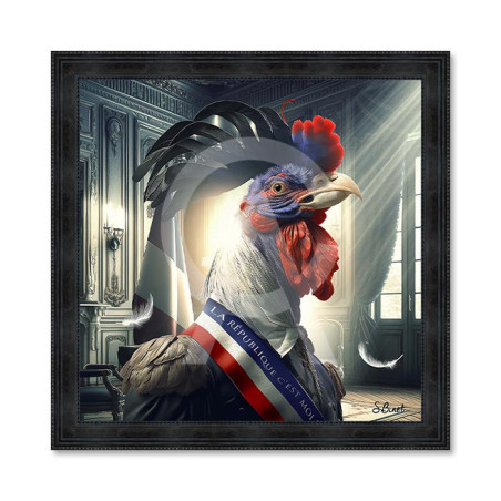 Cadre en bois avec impression en PVC vernis "Coq Président" - Noir - 40 x 40 - Collection Binet