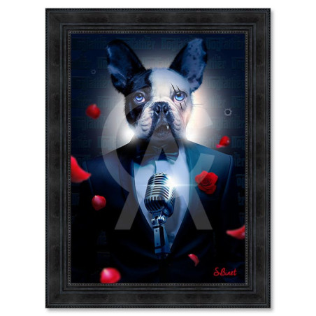 Cadre en bois avec impression en PVC vernis "Dog father" - Noir - 50 x 70 cm - Collection Binet