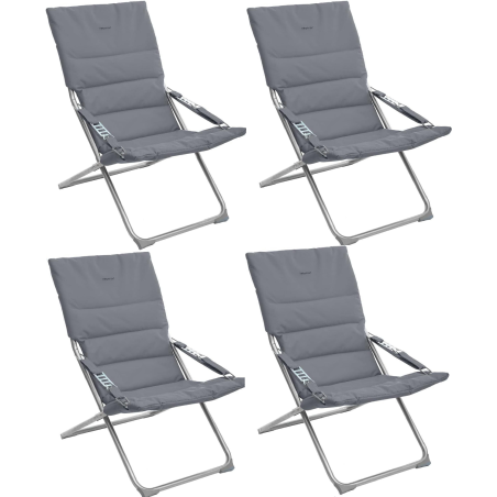 Lot de 4 Fauteuils pliants de jardin relax "Milos" - Gris - L 62 x P 92 x H 83 cm