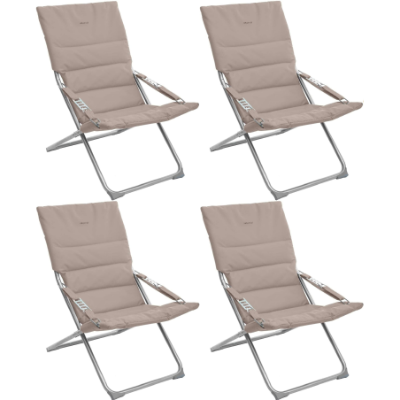 Lot de 4 Fauteuils pliants de jardin relax "Milos" - Taupe - L 62 x P 92 x H 83 cm