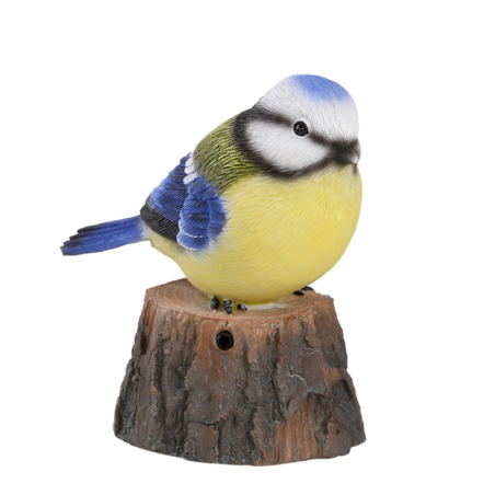 Figurine d'oiseau sonore avec détecteur de mouvement - Mésange bleue - H 10 cm