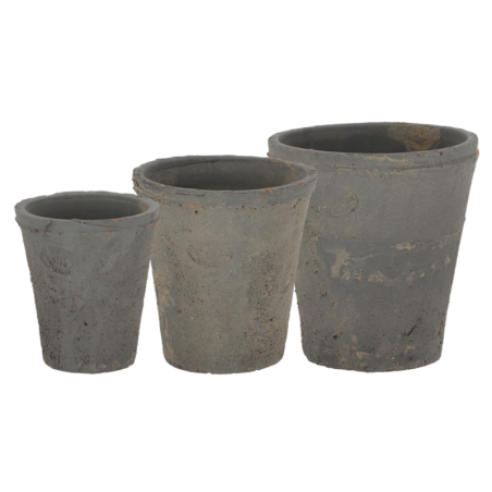 Set de 3 pots de fleurs en terre cuite vieillie - Gris - Taille S