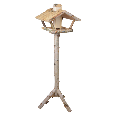 Mangeoire pour oiseau sur pied avec silo en bouleau - Beige - L 50 x P 42 x H 137,5 cm