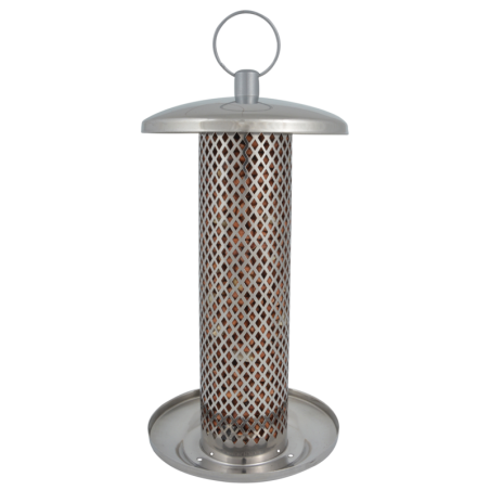 Mangeoire silo pour oiseau en Inox - Argenté - D 14,1 x H 30,8 cm