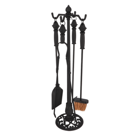 Set de 4 outils de cheminée en fonte avec support - Noir - L 21,5 x P 21,5 x H 78,5