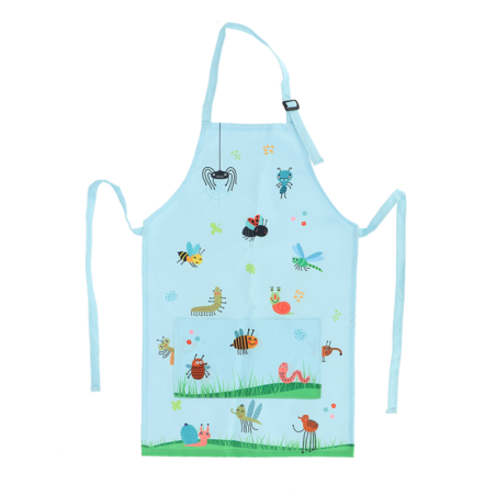 Tablier de jardinage pour enfant imprimé insectes - Bleu - L 34,5 x H 56,5 cm