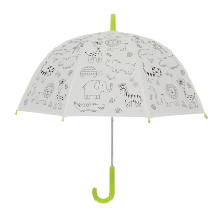 Parapluie à colorier pour enfant animaux de la jungle - Vert - D 70,5 x H 69,2 cm