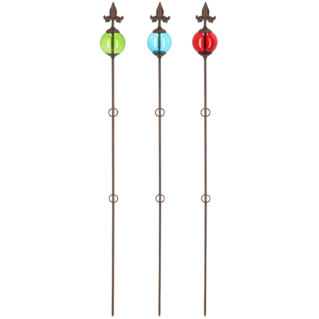 Lot de 3 tuteurs fleur de lys en verre et fonte - Multicolore - H 118 cm