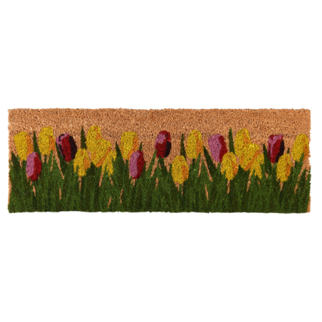 Paillasson rectangulaire à imprimé tulipes en fibre de coco - Multicolore - L 75,3 x l 25,3 cm