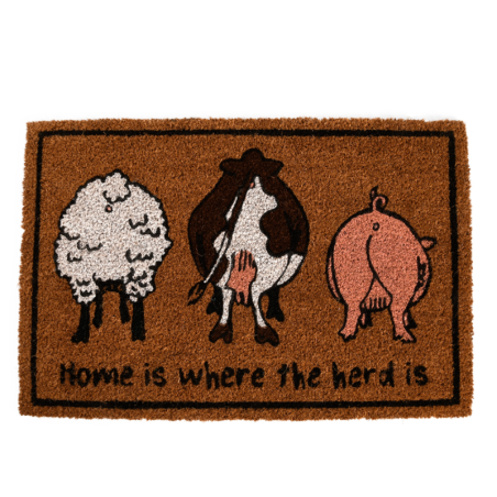 Tapis à imprimé aniaml en fibre de coco - Home is where the herd is - Marron - L 60,5 x l 40,2 cm