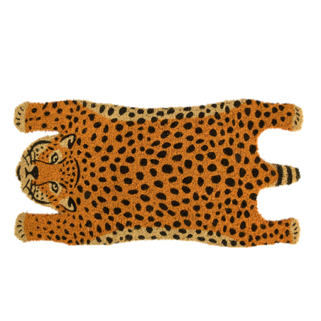 Paillasson en forme de guépard en fibre de coco - Orange/Noir - L 75 x P 39 cm