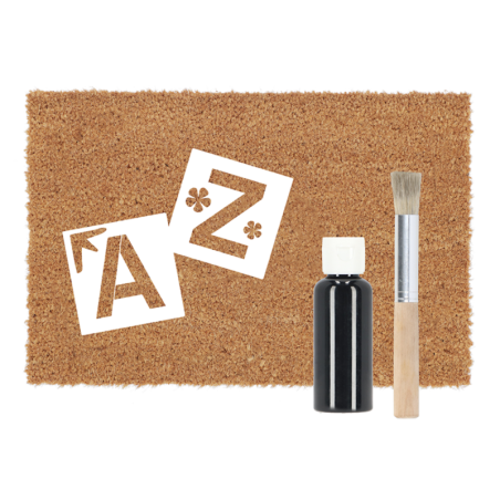 Kit paillasson personalisable avec pochoirs lettres, pinceau + peintures - Beige - L 60 x l 40 cm