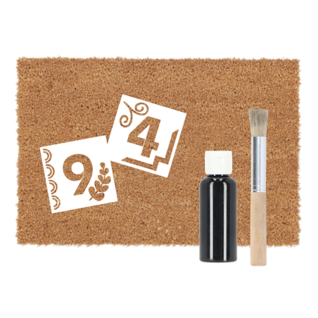 Kit paillasson personalisable avec pochoirs chiffres, pinceau + peintures - Beige - L 60 x l 40 cm