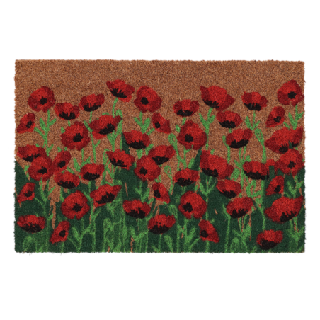 Paillasson à motif coquelicots en fibre de coco - Beige/Rouge - L 60 x l 40 cm