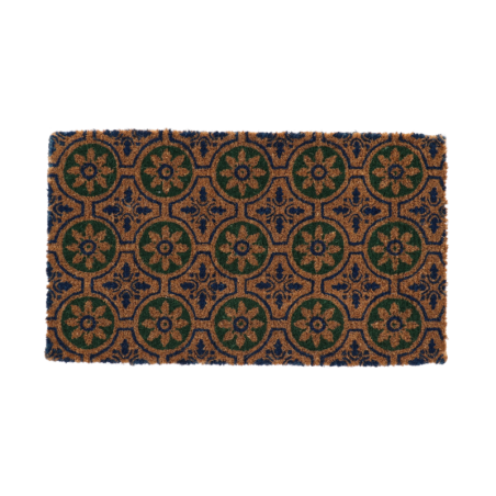 Paillasson rectangulaire style carreaux mosaïque en fibre de coco - Marron/Vert - L 75 x l 45 cm