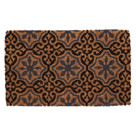 Paillasson rectangulaire au style portugais en fibre de coco - Noir/Beige - L 75 x l 45 cm