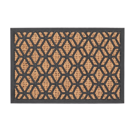 Paillasson rectangulaire losange en caoutchouc et fibre de coco - Noir/Beige - L 60,5 x l 40 cm