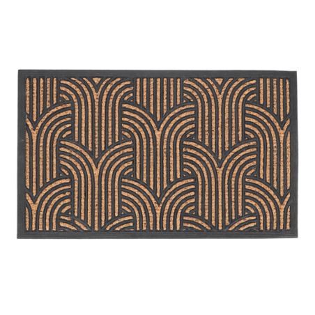 Paillasson rectangulaire art déco en caoutchouc et fibre de coco - Noir/Beige - L 75,5 x l 45,5 cm