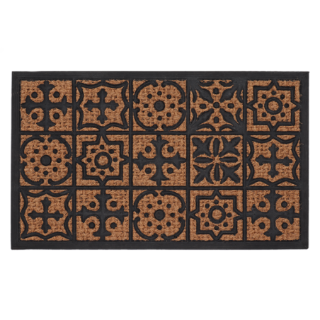 Paillasson rectangulaire mosaïque en caoutchouc et fibre de coco - Noir/Beige - L 75 x l 45 cm