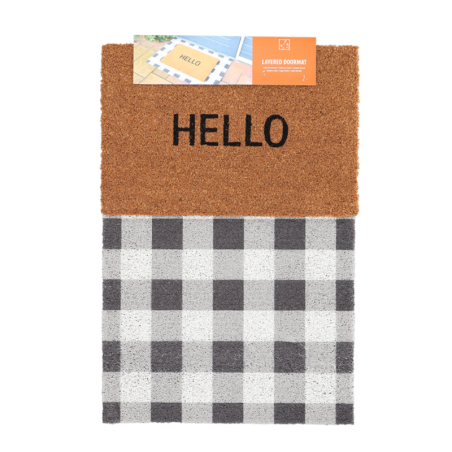 Set dessous de tapis à motif carreaux + Paillason "Hello" - Multicolre - L 90,5 x l 60,3 cm