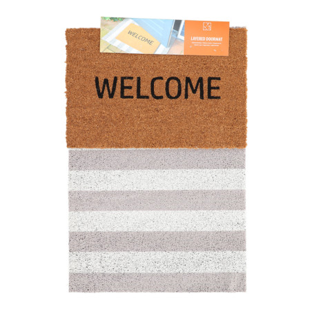 Set dessous de tapis à rayures verticales + Paillason "Welcome" - Multicolre - L 90,5 x l 60,3 cm