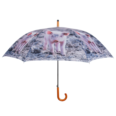 Parapluie avec manche en bois - Cochon - H 95 x D 120 cm