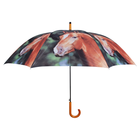 Parapluie avec manche en bois - Cheval - H 95 x D 120 cm