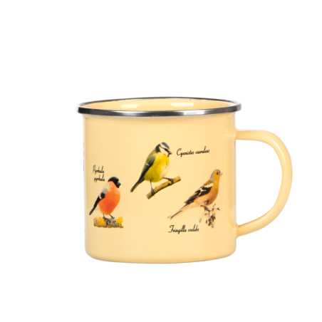 Tasse en métal émaillé oiseaux - Beige - 450ml