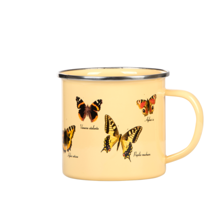 Tasse métal émaillé papillons - Beige - 450ml