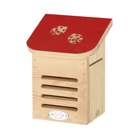 Maison à coccinelles en bois de pin - Beige/Rouge - L 15,2 x H 20 cm