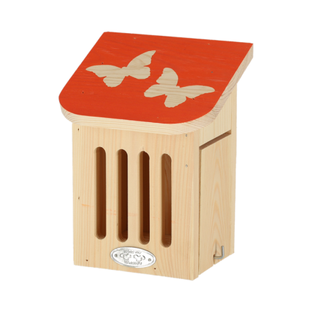 Maison à papillons en bois de pin - Beige/Orange - L 15,2 x H 20,1 cm