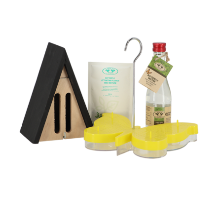 Pack complet pour papillons avec abris + mélanges de fleurs + nectar + mangeoire - Jaune